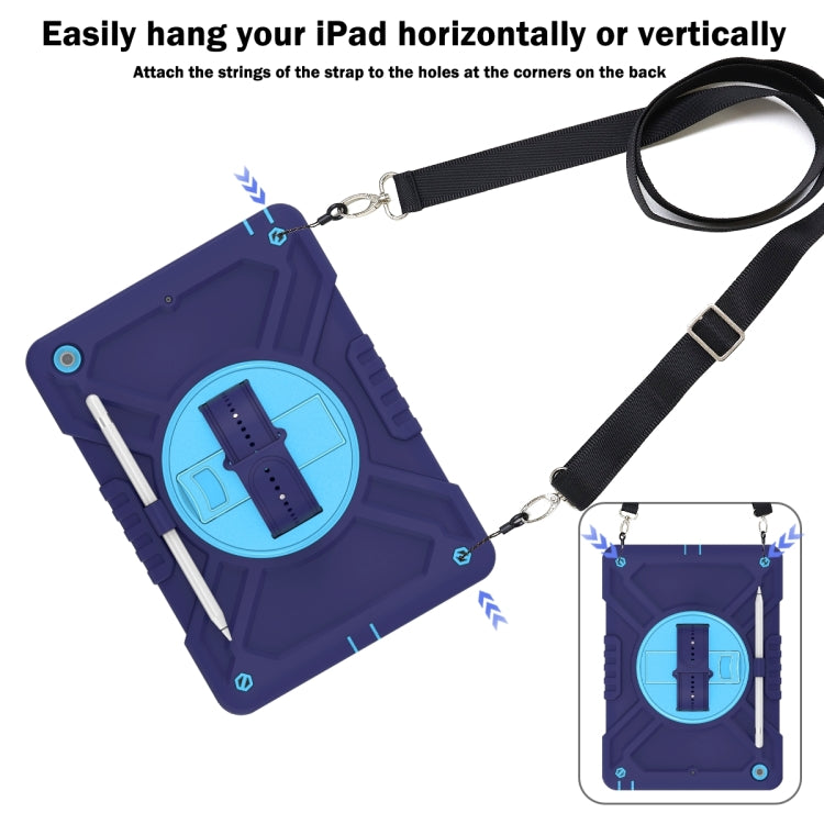 For iPad 10.2 2021 / 2020 / 2019 X Rotation PC Hybrid Silicone Tablet Case with Strap(Navy Sky Blue) by bashfashion