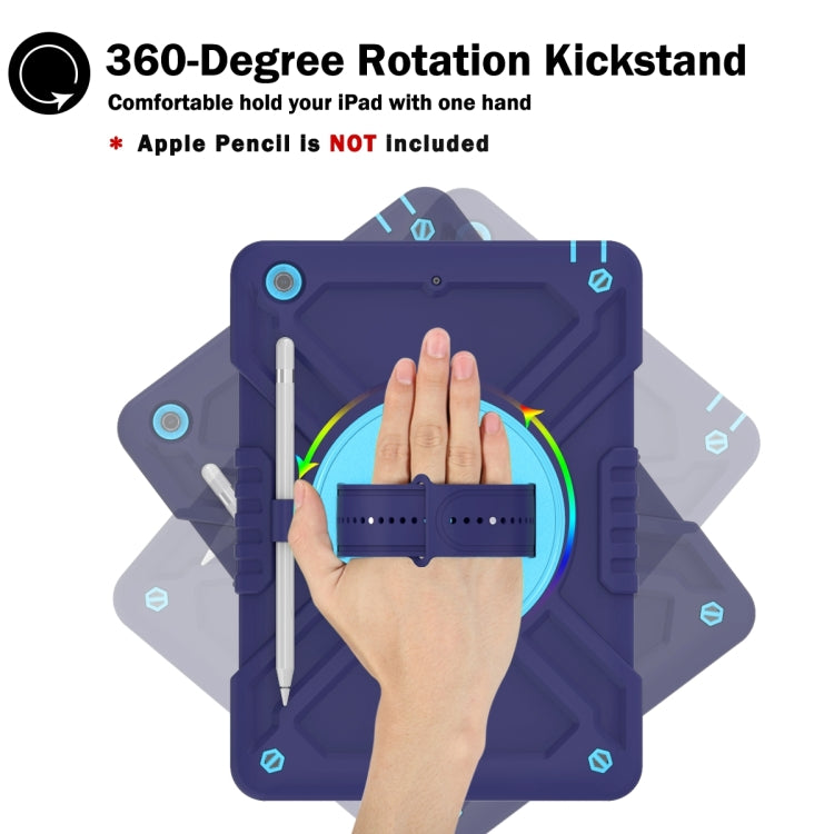 For iPad 10.2 2021 / 2020 / 2019 X Rotation PC Hybrid Silicone Tablet Case with Strap(Navy Sky Blue) by bashfashion