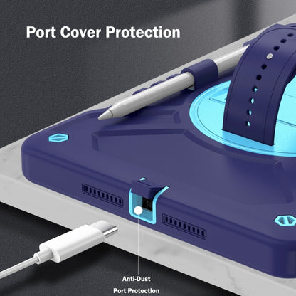 For iPad 10.2 2021 / 2020 / 2019 X Rotation PC Hybrid Silicone Tablet Case with Strap(Navy Sky Blue) by bashfashion