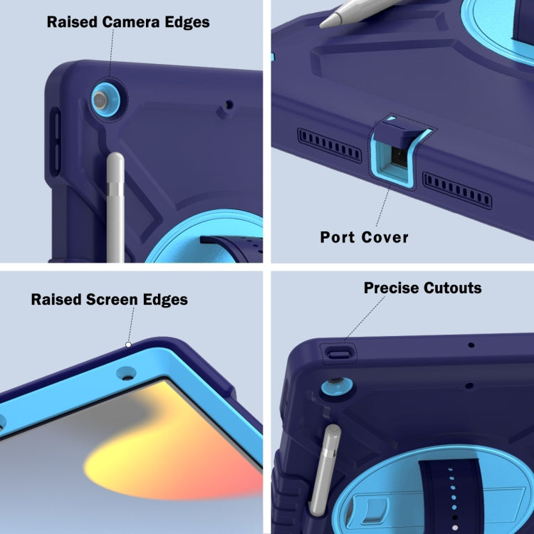 For iPad 10.2 2021 / 2020 / 2019 X Rotation PC Hybrid Silicone Tablet Case with Strap(Navy Sky Blue) by bashfashion