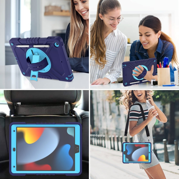 For iPad 10.2 2021 / 2020 / 2019 X Rotation PC Hybrid Silicone Tablet Case with Strap(Navy Sky Blue) by bashfashion