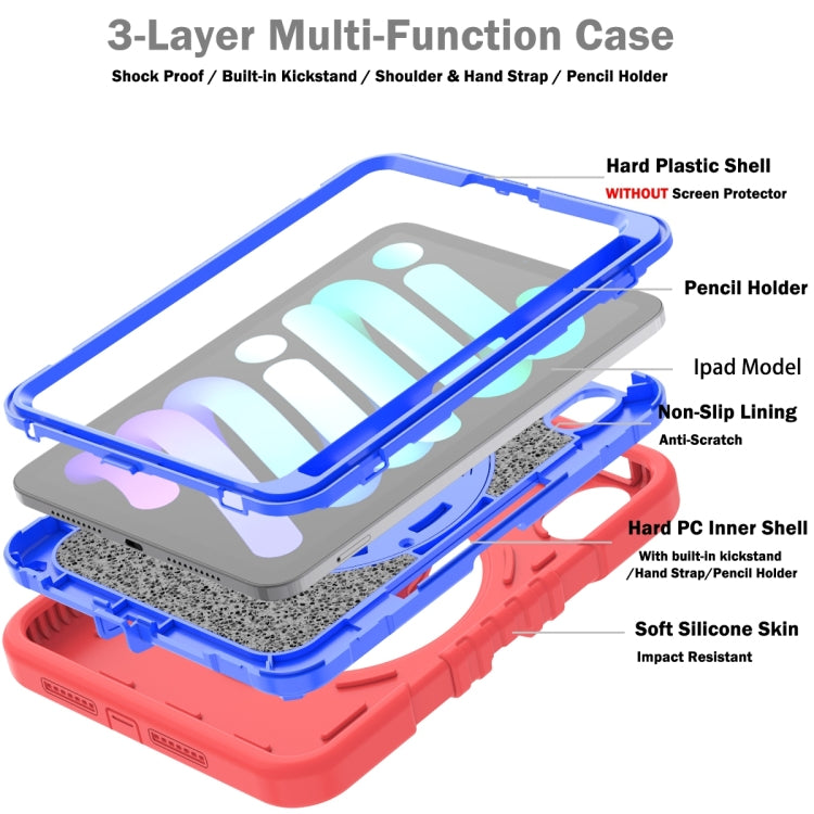 For iPad mini 6 / mini 2024 X Rotation PC Hybrid Silicone Tablet Case with Strap(Red Blue) by bashfashion