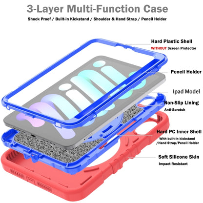 For iPad mini 6 / mini 2024 X Rotation PC Hybrid Silicone Tablet Case with Strap(Red Blue) by bashfashion