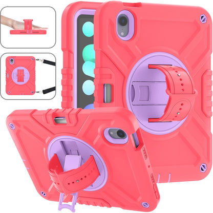 For iPad mini 6 / mini 2024 X Rotation PC Hybrid Silicone Tablet Case with Strap(Red Purple) by bashfashion