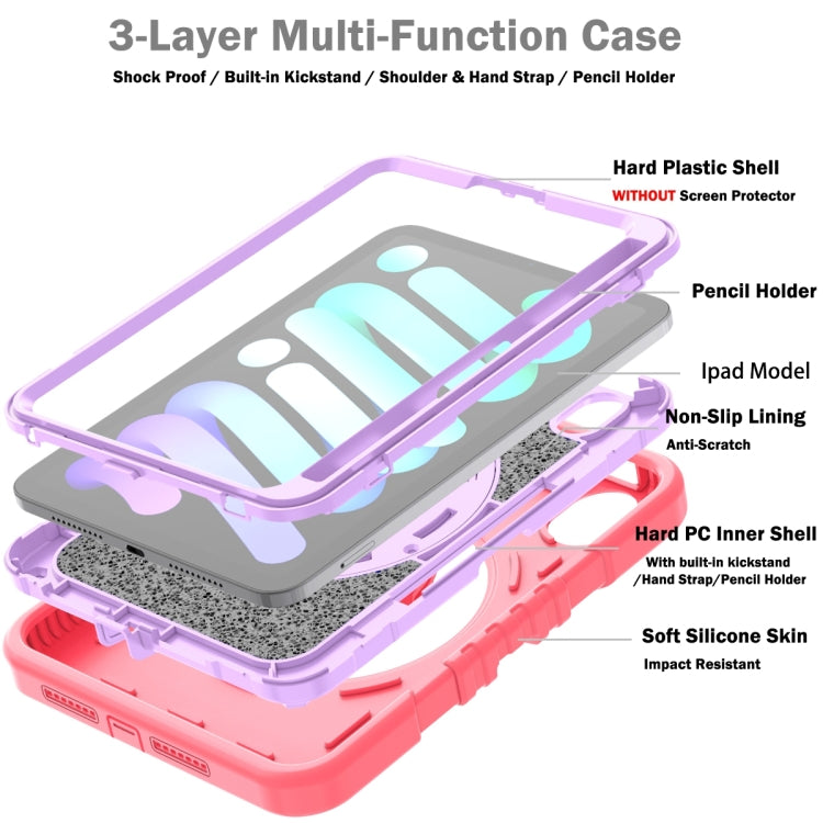 For iPad mini 6 / mini 2024 X Rotation PC Hybrid Silicone Tablet Case with Strap(Red Purple) by bashfashion