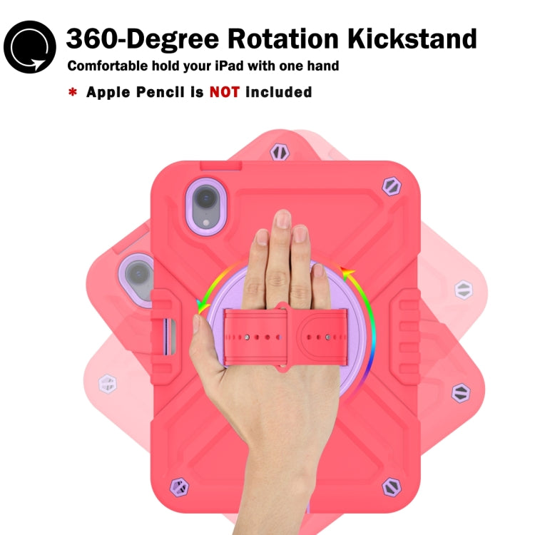 For iPad mini 6 / mini 2024 X Rotation PC Hybrid Silicone Tablet Case with Strap(Red Purple) by bashfashion