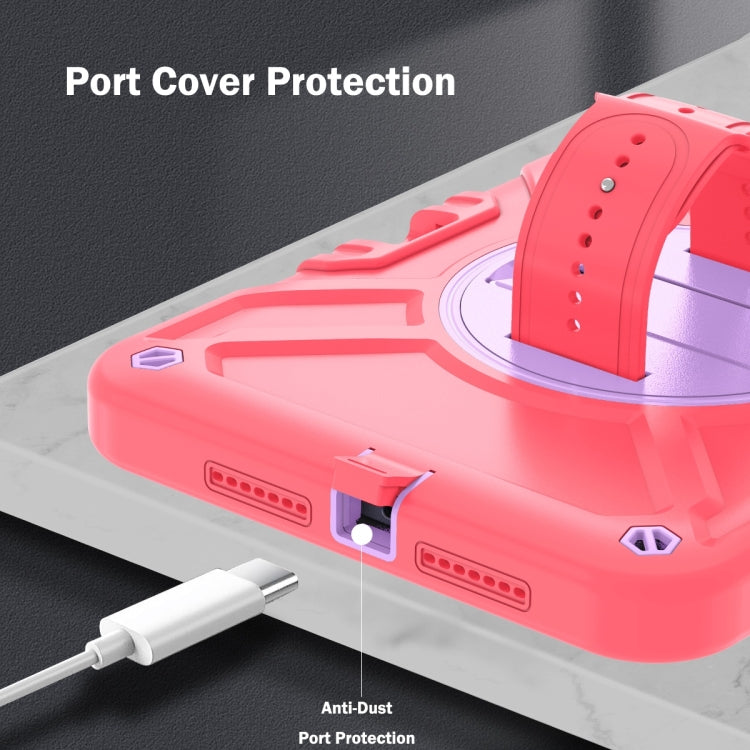 For iPad mini 6 / mini 2024 X Rotation PC Hybrid Silicone Tablet Case with Strap(Red Purple) by bashfashion