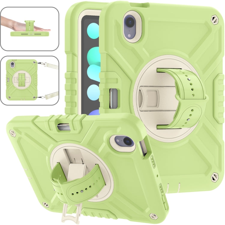 For iPad mini 6 / mini 2024 X Rotation PC Hybrid Silicone Tablet Case with Strap(Yellow Green White) by bashfashion