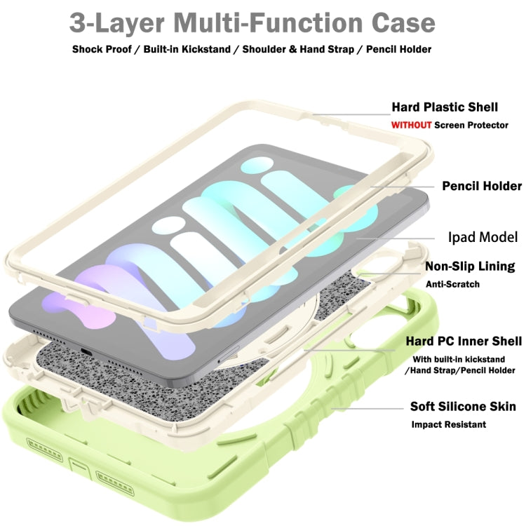 For iPad mini 6 / mini 2024 X Rotation PC Hybrid Silicone Tablet Case with Strap(Yellow Green White) by bashfashion