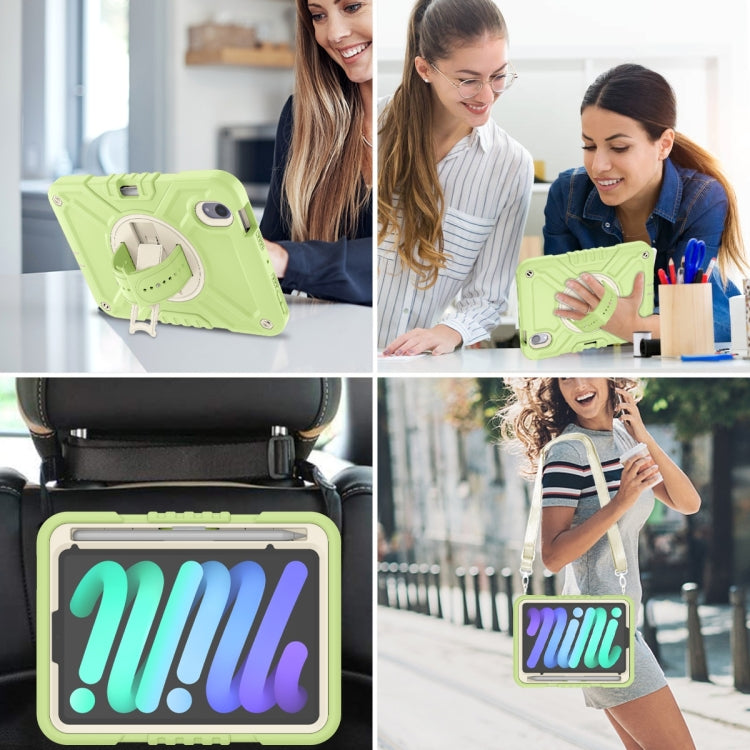 For iPad mini 6 / mini 2024 X Rotation PC Hybrid Silicone Tablet Case with Strap(Yellow Green White) by bashfashion