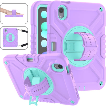 For iPad mini 6 / mini 2024 X Rotation PC Hybrid Silicone Tablet Case with Strap(Purple Cyan) by bashfashion