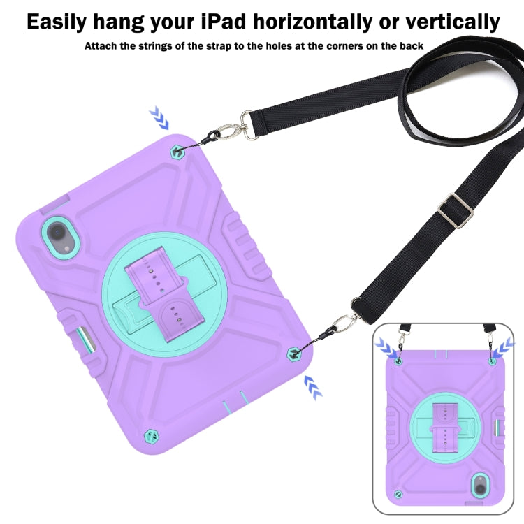 For iPad mini 6 / mini 2024 X Rotation PC Hybrid Silicone Tablet Case with Strap(Purple Cyan) by bashfashion
