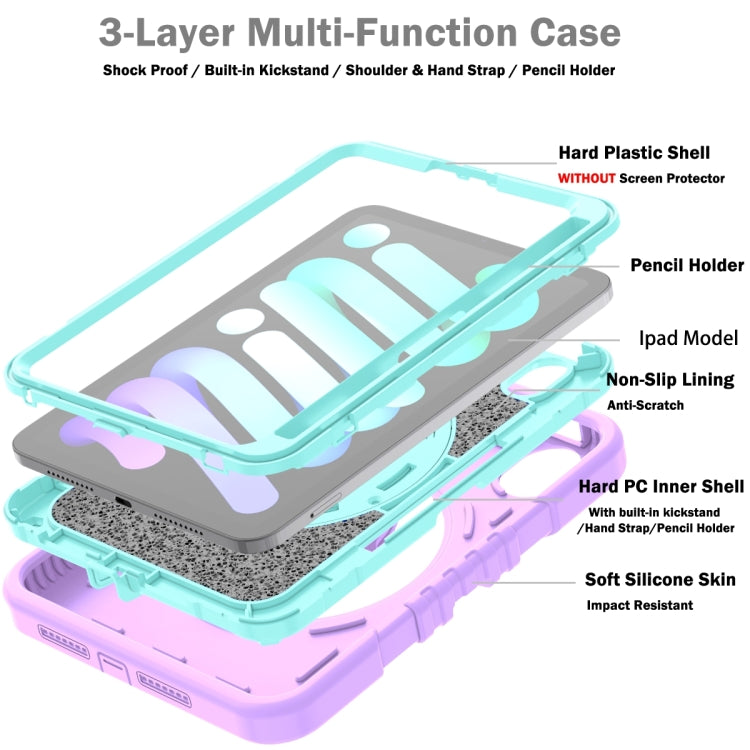 For iPad mini 6 / mini 2024 X Rotation PC Hybrid Silicone Tablet Case with Strap(Purple Cyan) by bashfashion