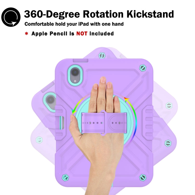 For iPad mini 6 / mini 2024 X Rotation PC Hybrid Silicone Tablet Case with Strap(Purple Cyan) by bashfashion