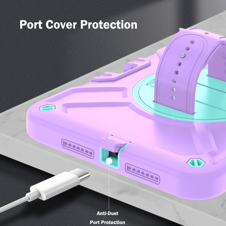 For iPad mini 6 / mini 2024 X Rotation PC Hybrid Silicone Tablet Case with Strap(Purple Cyan) by bashfashion