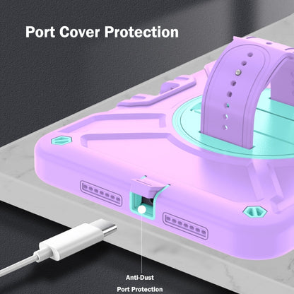 For iPad mini 6 / mini 2024 X Rotation PC Hybrid Silicone Tablet Case with Strap(Purple Cyan) by bashfashion