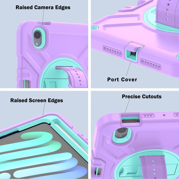 For iPad mini 6 / mini 2024 X Rotation PC Hybrid Silicone Tablet Case with Strap(Purple Cyan) by bashfashion