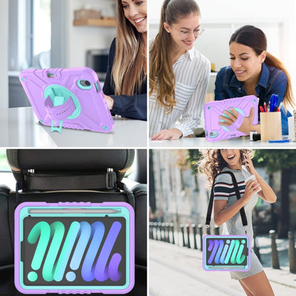 For iPad mini 6 / mini 2024 X Rotation PC Hybrid Silicone Tablet Case with Strap(Purple Cyan) by bashfashion