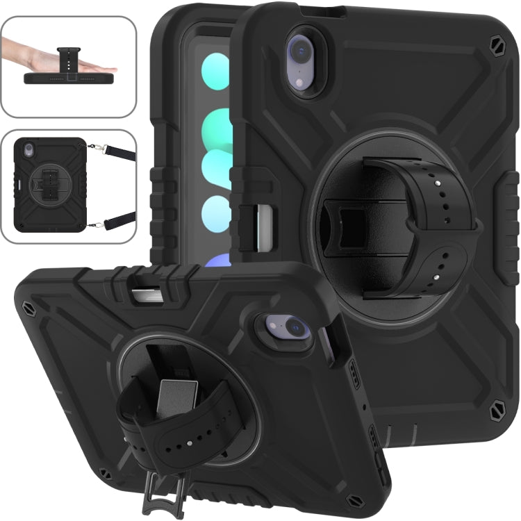 For iPad mini 6 / mini 2024 X Rotation PC Hybrid Silicone Tablet Case with Strap(Full Black) by bashfashion