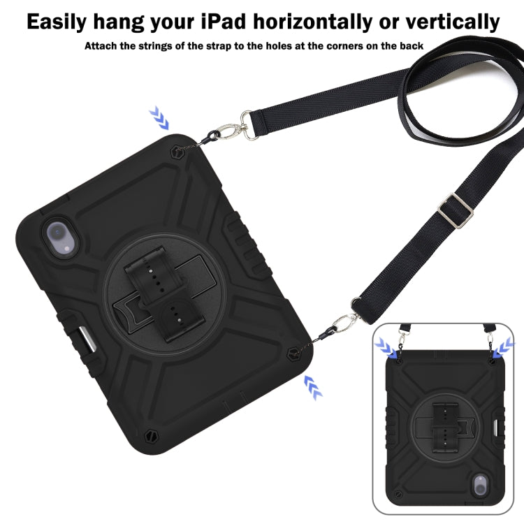 For iPad mini 6 / mini 2024 X Rotation PC Hybrid Silicone Tablet Case with Strap(Full Black) by bashfashion