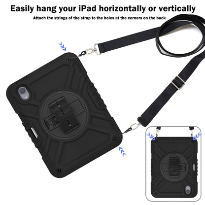 For iPad mini 6 / mini 2024 X Rotation PC Hybrid Silicone Tablet Case with Strap(Full Black) by bashfashion