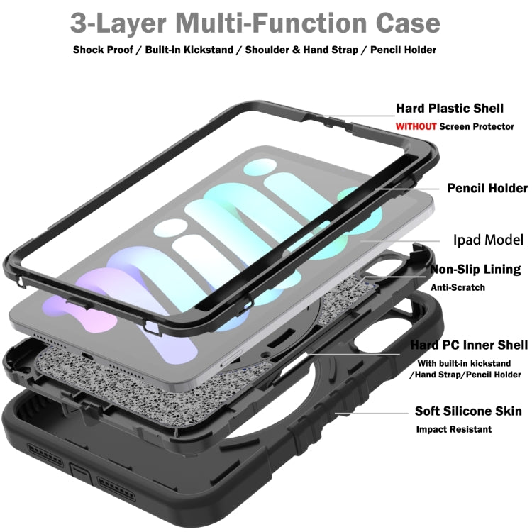 For iPad mini 6 / mini 2024 X Rotation PC Hybrid Silicone Tablet Case with Strap(Full Black) by bashfashion