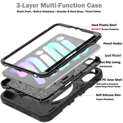 For iPad mini 6 / mini 2024 X Rotation PC Hybrid Silicone Tablet Case with Strap(Full Black) by bashfashion