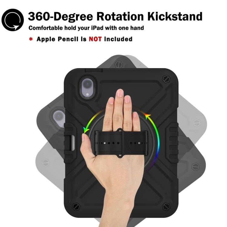 For iPad mini 6 / mini 2024 X Rotation PC Hybrid Silicone Tablet Case with Strap(Full Black) by bashfashion