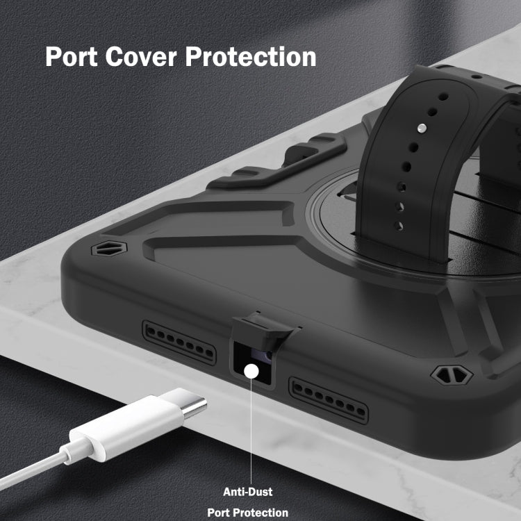 For iPad mini 6 / mini 2024 X Rotation PC Hybrid Silicone Tablet Case with Strap(Full Black) by bashfashion