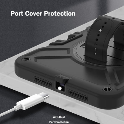 For iPad mini 6 / mini 2024 X Rotation PC Hybrid Silicone Tablet Case with Strap(Full Black) by bashfashion