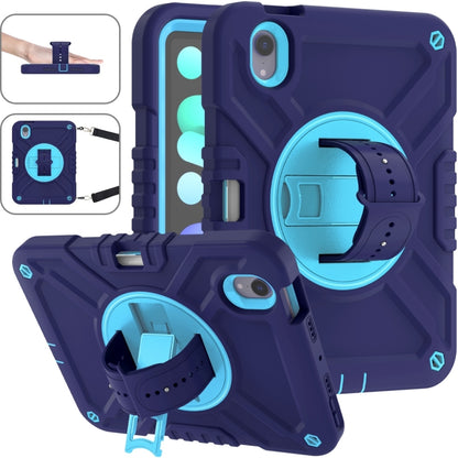 For iPad mini 6 / mini 2024 X Rotation PC Hybrid Silicone Tablet Case with Strap(Navy Sky Blue) by bashfashion