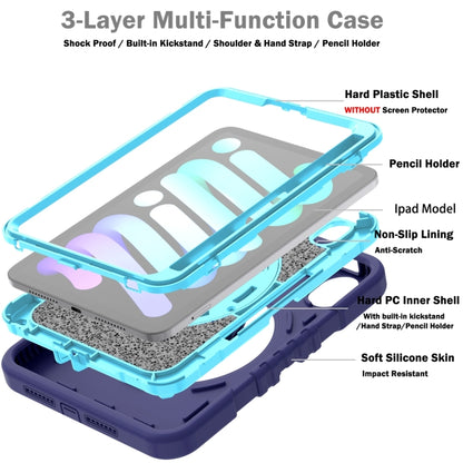 For iPad mini 6 / mini 2024 X Rotation PC Hybrid Silicone Tablet Case with Strap(Navy Sky Blue) by bashfashion