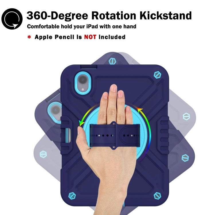 For iPad mini 6 / mini 2024 X Rotation PC Hybrid Silicone Tablet Case with Strap(Navy Sky Blue) by bashfashion