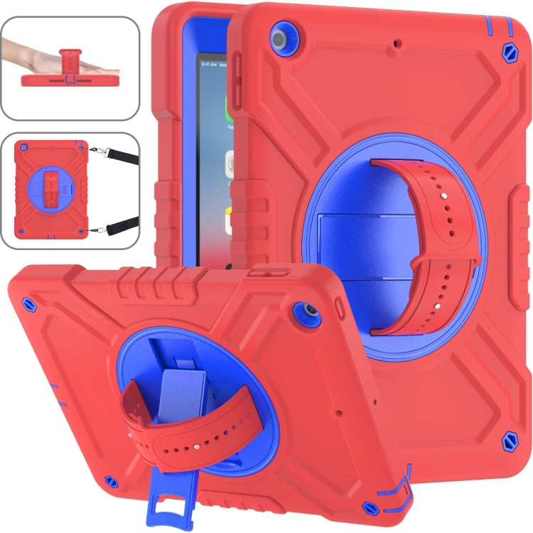 For iPad Air / Air 2 / 9.7 2018 / 2017 X Rotation PC Hybrid Silicone Tablet Case with Strap(Red Blue) by bashfashion