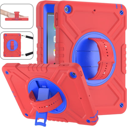 For iPad Air / Air 2 / 9.7 2018 / 2017 X Rotation PC Hybrid Silicone Tablet Case with Strap(Red Blue) by bashfashion
