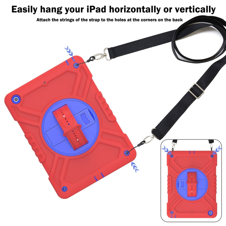 For iPad Air / Air 2 / 9.7 2018 / 2017 X Rotation PC Hybrid Silicone Tablet Case with Strap(Red Blue) by bashfashion
