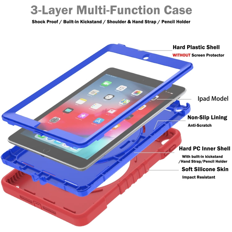 For iPad Air / Air 2 / 9.7 2018 / 2017 X Rotation PC Hybrid Silicone Tablet Case with Strap(Red Blue) by bashfashion