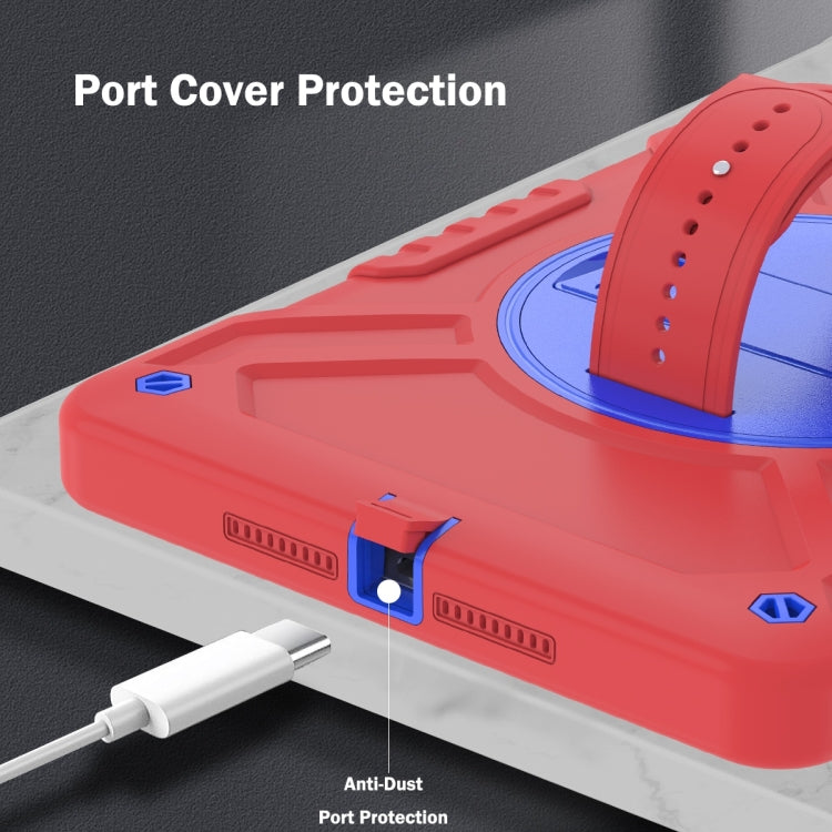 For iPad Air / Air 2 / 9.7 2018 / 2017 X Rotation PC Hybrid Silicone Tablet Case with Strap(Red Blue) by bashfashion