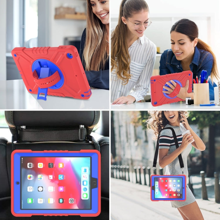 For iPad Air / Air 2 / 9.7 2018 / 2017 X Rotation PC Hybrid Silicone Tablet Case with Strap(Red Blue) by bashfashion