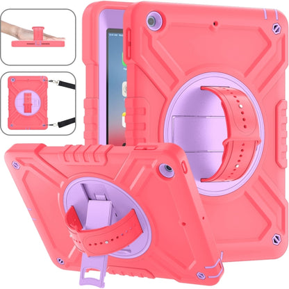 For iPad Air / Air 2 / 9.7 2018 / 2017 X Rotation PC Hybrid Silicone Tablet Case with Strap(Red Purple) by bashfashion