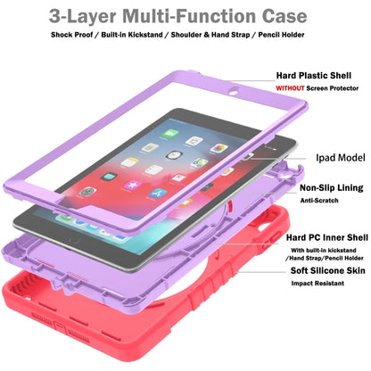 For iPad Air / Air 2 / 9.7 2018 / 2017 X Rotation PC Hybrid Silicone Tablet Case with Strap(Red Purple) by bashfashion