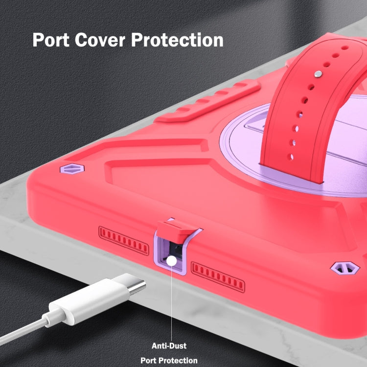 For iPad Air / Air 2 / 9.7 2018 / 2017 X Rotation PC Hybrid Silicone Tablet Case with Strap(Red Purple) by bashfashion