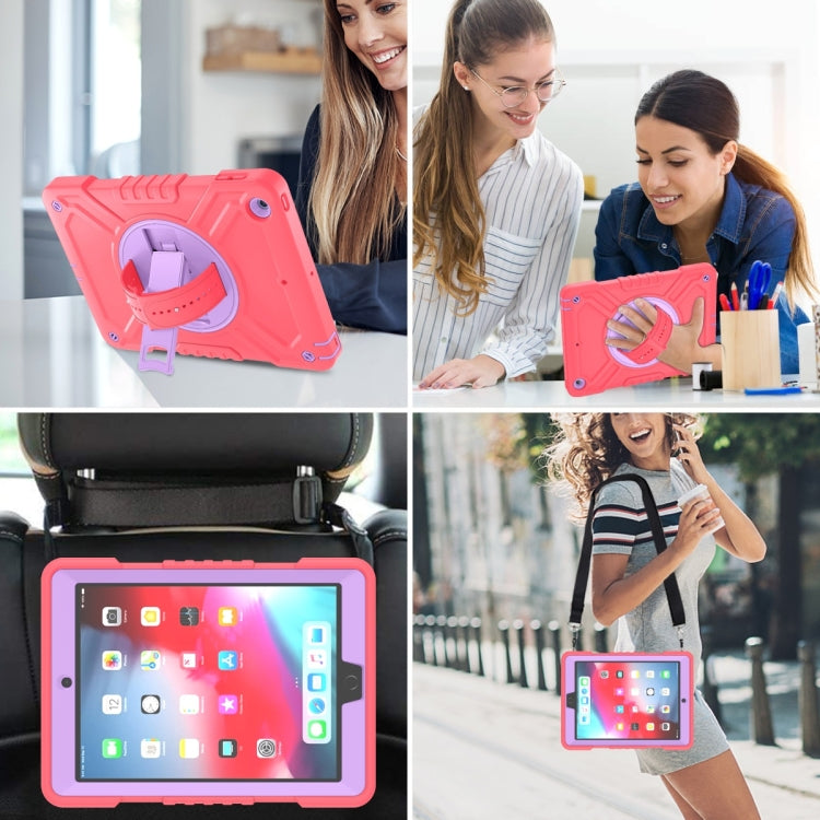 For iPad Air / Air 2 / 9.7 2018 / 2017 X Rotation PC Hybrid Silicone Tablet Case with Strap(Red Purple) by bashfashion