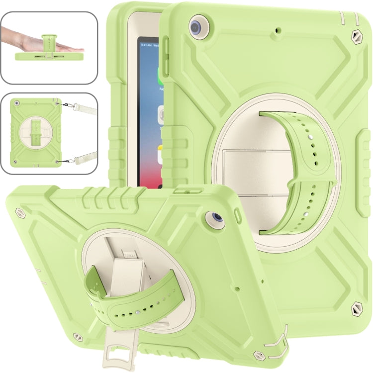For iPad Air / Air 2 / 9.7 2018 / 2017 X Rotation PC Hybrid Silicone Tablet Case with Strap(Yellow Green White) by bashfashion
