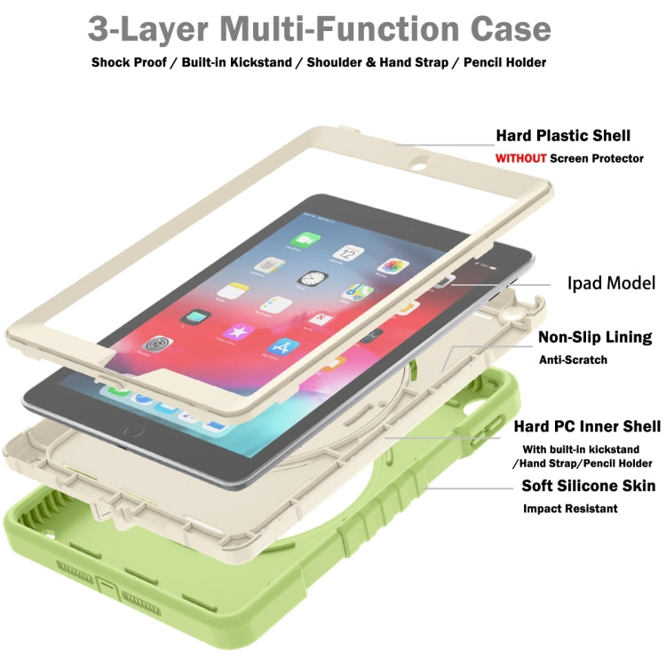 For iPad Air / Air 2 / 9.7 2018 / 2017 X Rotation PC Hybrid Silicone Tablet Case with Strap(Yellow Green White) by bashfashion