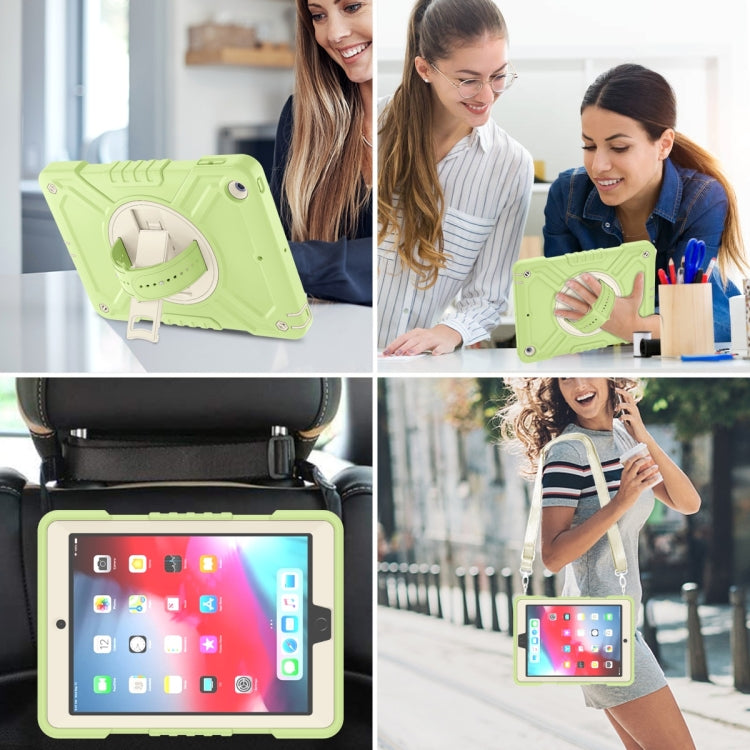 For iPad Air / Air 2 / 9.7 2018 / 2017 X Rotation PC Hybrid Silicone Tablet Case with Strap(Yellow Green White) by bashfashion