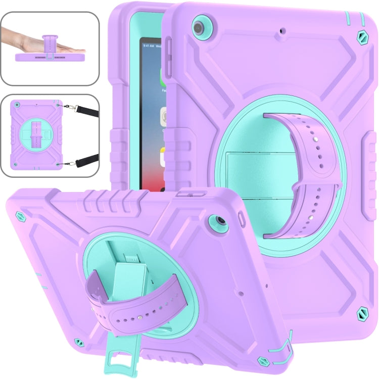 For iPad Air / Air 2 / 9.7 2018 / 2017 X Rotation PC Hybrid Silicone Tablet Case with Strap(Purple Cyan) by bashfashion