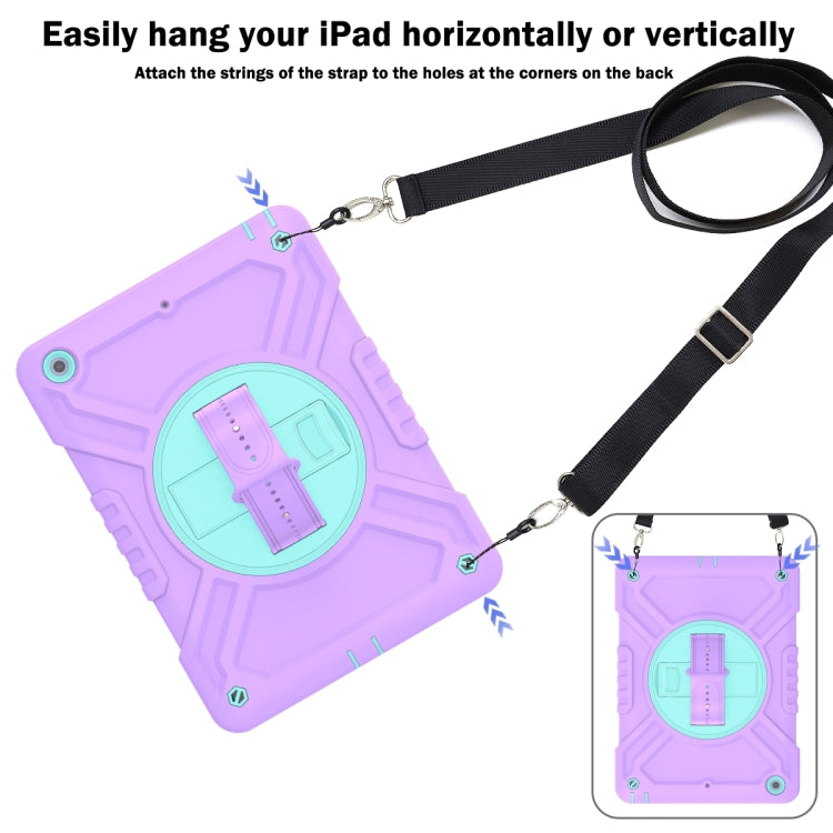 For iPad Air / Air 2 / 9.7 2018 / 2017 X Rotation PC Hybrid Silicone Tablet Case with Strap(Purple Cyan) by bashfashion