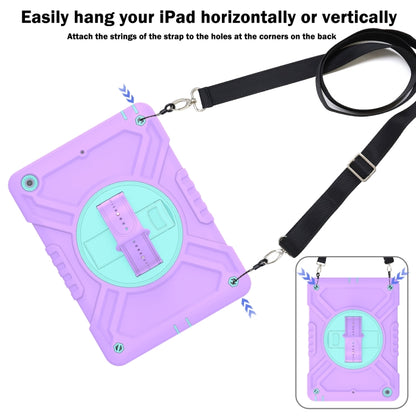 For iPad Air / Air 2 / 9.7 2018 / 2017 X Rotation PC Hybrid Silicone Tablet Case with Strap(Purple Cyan) by bashfashion