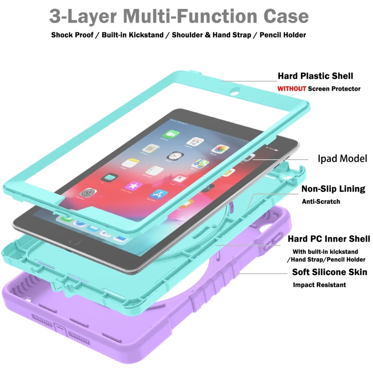 For iPad Air / Air 2 / 9.7 2018 / 2017 X Rotation PC Hybrid Silicone Tablet Case with Strap(Purple Cyan) by bashfashion
